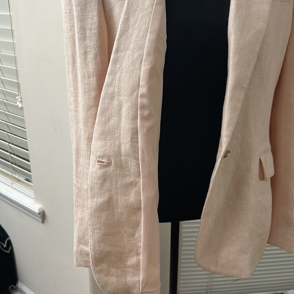 Lauren Linen-Blend Notch Lapel Single Button Lined Tailored Peach Blazer - Picture 6 of 9